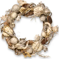 20 in. Fall Wreath with Pumpkins, Gourds, Pinecones, Berry Clusters, Ball Ornaments, Oak Leaves