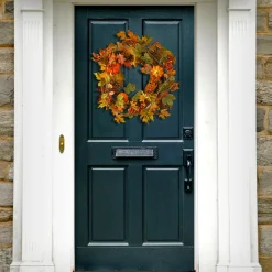 24 in. Fall Wreath with Pumpkins, Pinecones, Berry Clusters, Maple Leaves