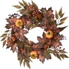 24 in. Fall Wreath with Pumpkins, Berry Clusters, Ivy, Maple Leaves