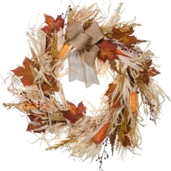 24 in. Fall Wreath with Raffia Leaves, Corn Cobs, Berry Clusters
