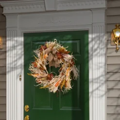 24 in. Fall Wreath with Raffia Leaves, Corn Cobs, Berry Clusters