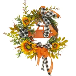 26 in. Fall Wreath with Sunflowers, Twig, Car and Bow