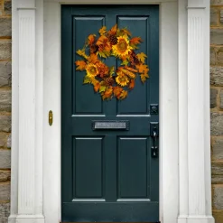 24 in. Fall Wreath with Sunflowers, Pinecones, Berry Clusters, Corncobs, Maple Leaves