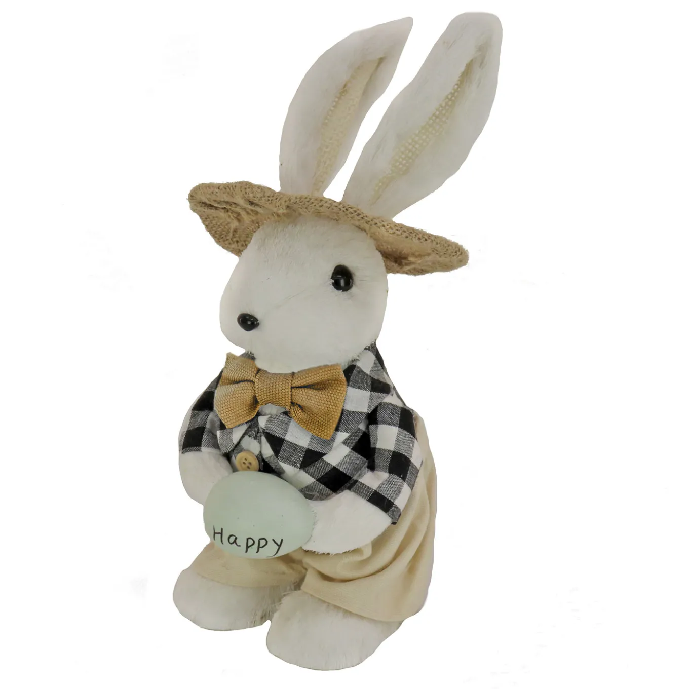 12 in. Fluffy Bowtie Male Easter Bunny Holding Easter Egg Table Decoration