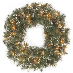 24 in. Glittery Bristle Pine Wreath with Clear Lights