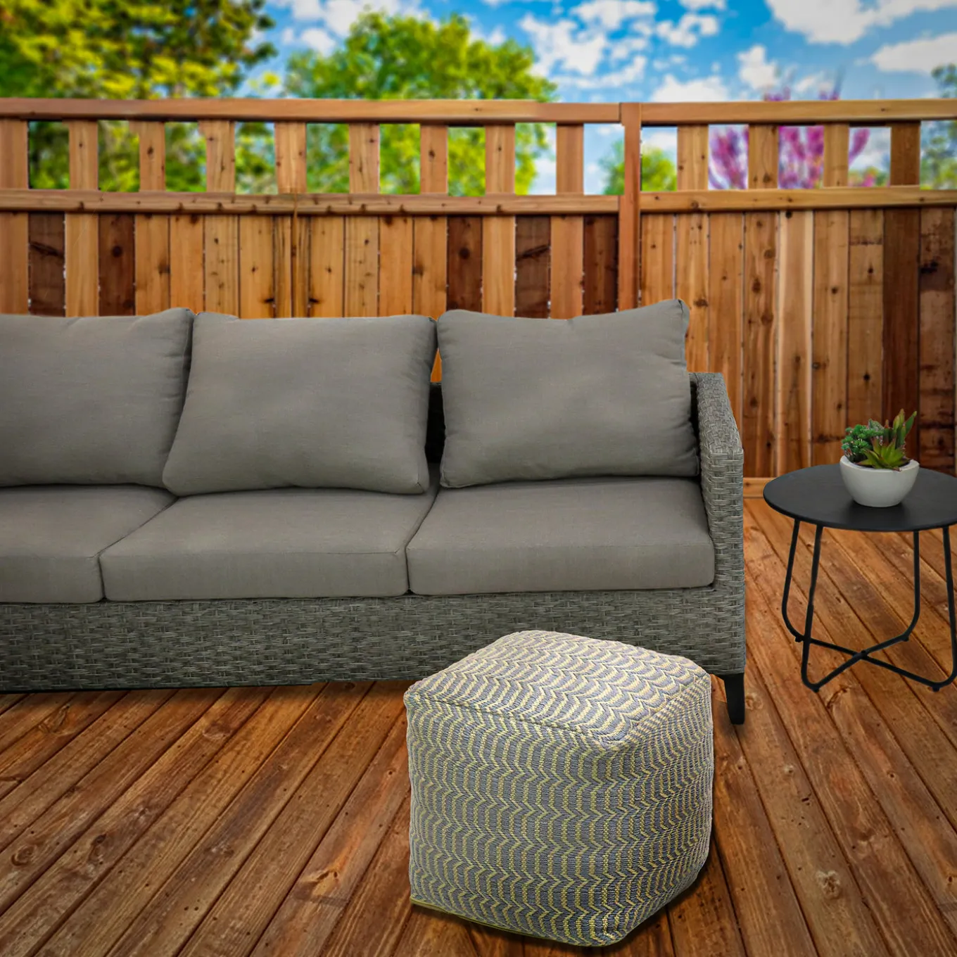 16 in. Gray Hand Woven Pouf Ottoman