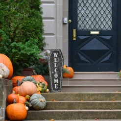 28 in. Halloween Black Coffin Welcome Standup Sign Decoration