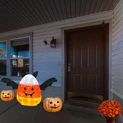 27 in. Halloween Candy Corn Bat Outdoor Lawn Decoration with LED Lights