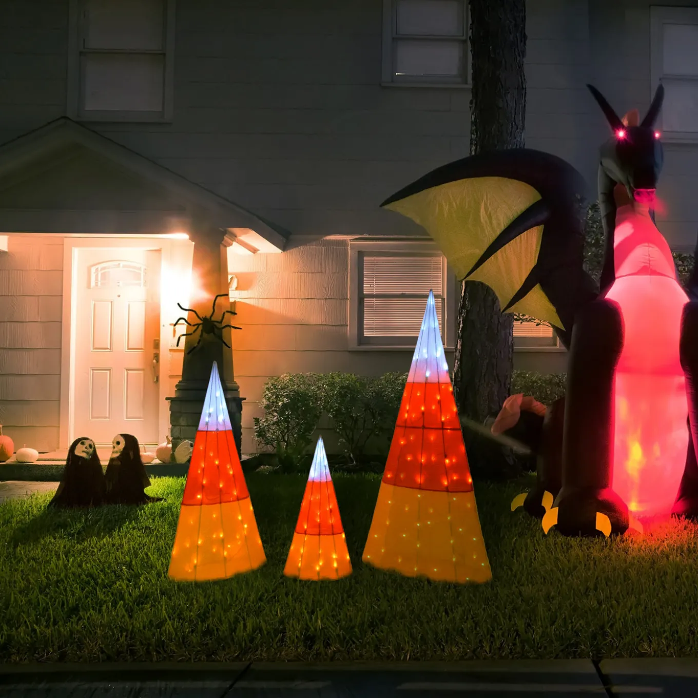 3 in. Halloween Candy Corn Cones Outdoor Lawn Decoration with LED Lights