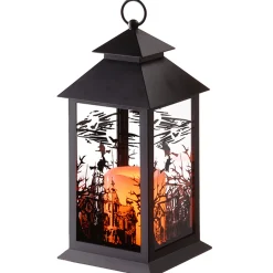 12 in. Halloween Carved Images of Witches Haunted House Lantern with LED Lights