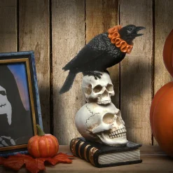 11 in. Halloween Crow and Skulls Decoration