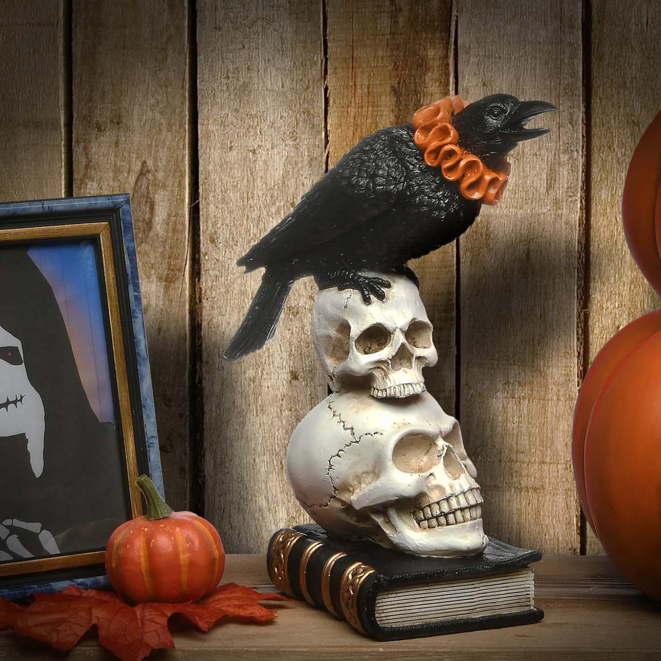 11 in. Halloween Crow and Skulls Decoration