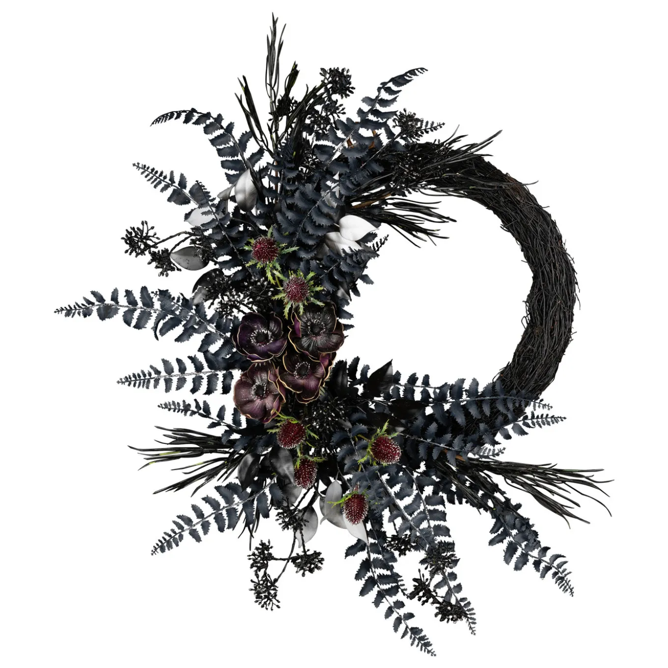 18 in. Halloween Deep Purple Fern Sakura Half Wreath