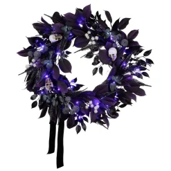 26 in. Halloween Floral Mini Skull Wreath with LED Lights