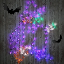 46 in. Halloween Flying Witch Lighted Sign Decoration with LED Lights