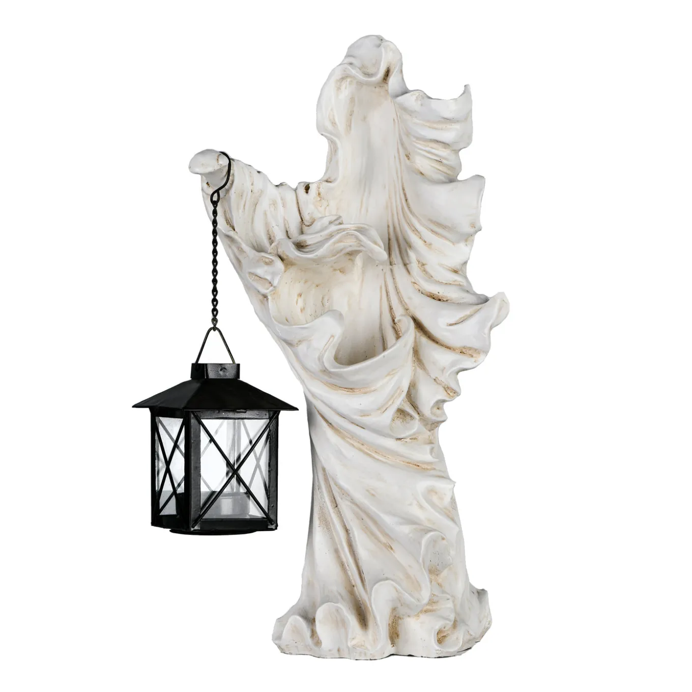 14 in. Halloween Ghost with Lantern Holds One Candle Tabletop Decoration