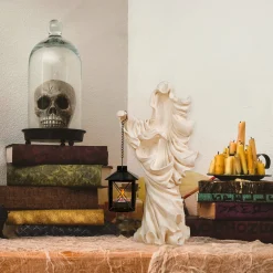 14 in. Halloween Ghost with Lantern Holds One Candle Tabletop Decoration
