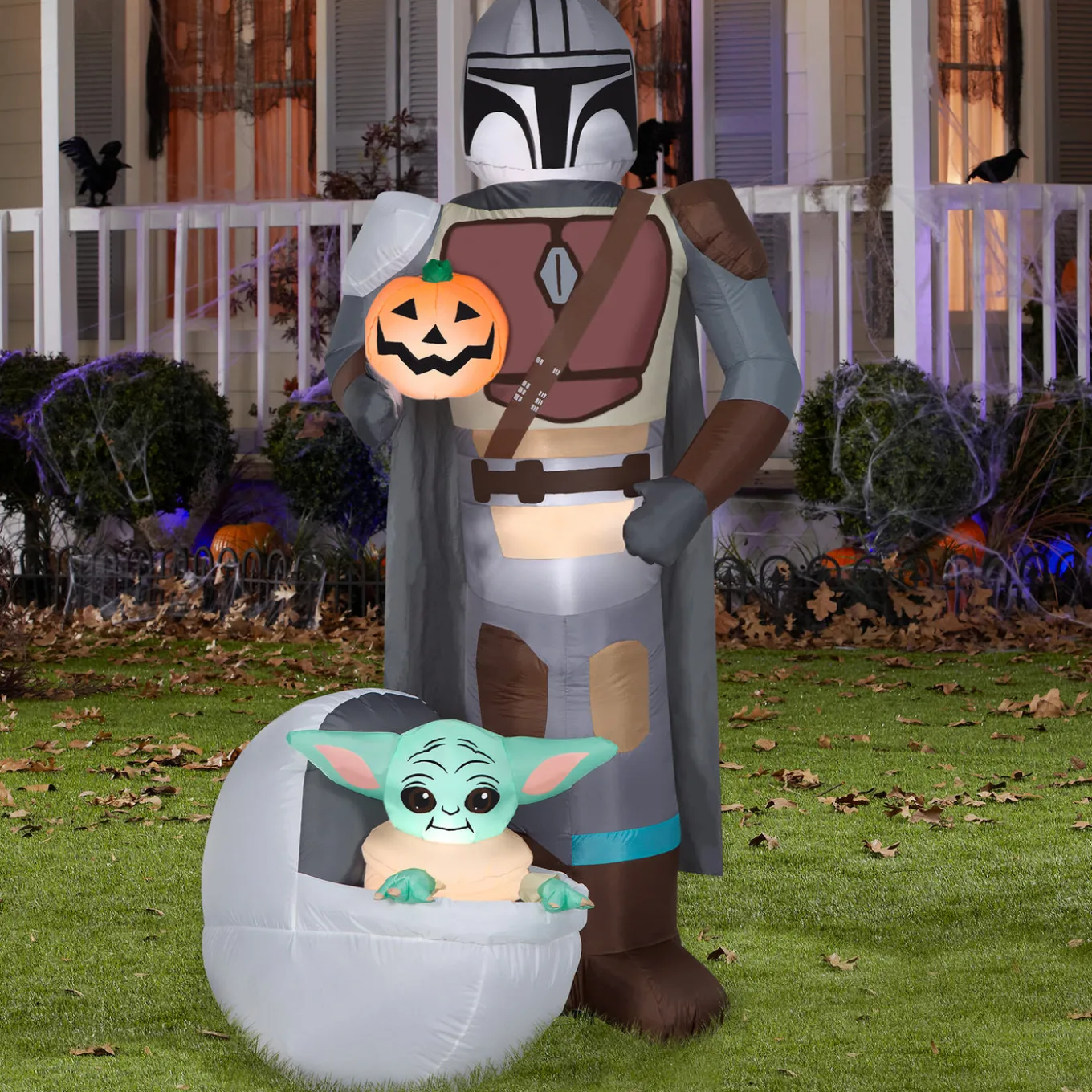 78 in. Halloween Mandalorian and The Child with Pumpkin Airblown Inflatable Decoration