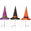 23 in. Halloween Orange,Black and Purple Witchs Hat Garden Stakes with LED Lights