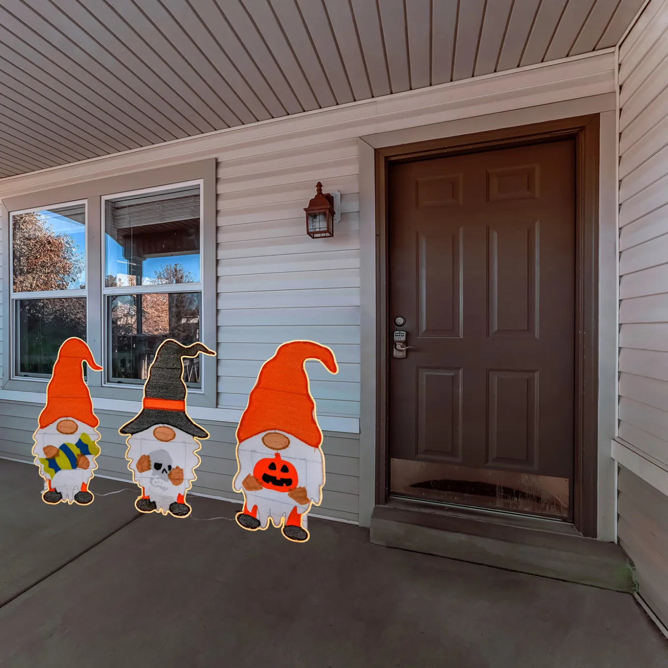 30 in. Halloween Pre Lit Gnome Trio Outdoor Lawn Decoration with LED Lights