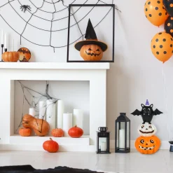 22 in. Halloween Pre-Lit Bat Standing on Pumpkins Tabletop Decoration with LED Lights