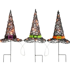 23 in. Halloween Pre-Lit Black Witchs Hat Garden Stakes