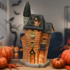 12 in. Halloween Pre-Lit Black Haunted House Decoration with LED Lights