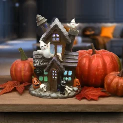 6 in. Halloween Pre-Lit Black Haunted House Decoration with LED Lights