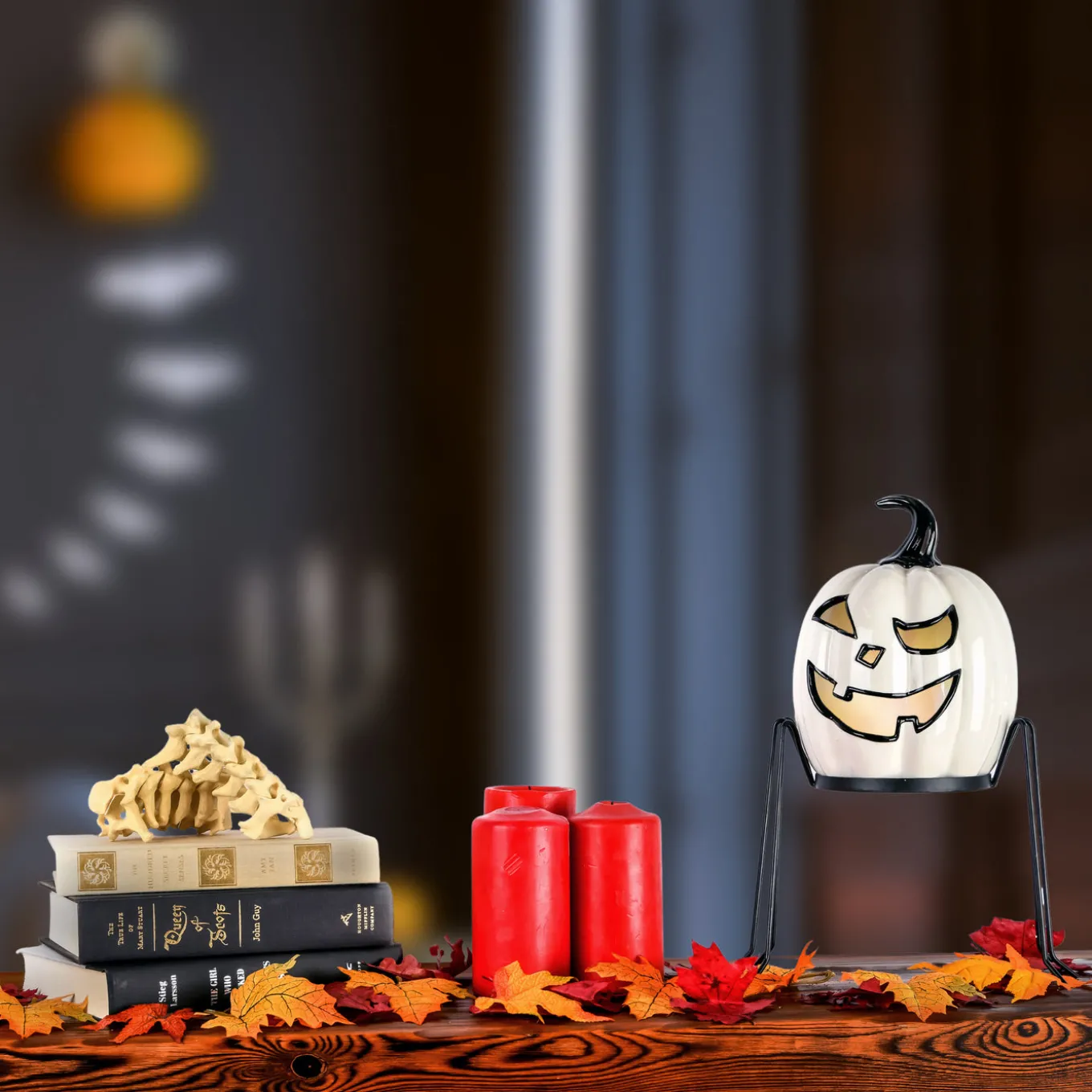 15 in. Halloween Pre-Lit Ghost Pumpkin Tabletop Decoration