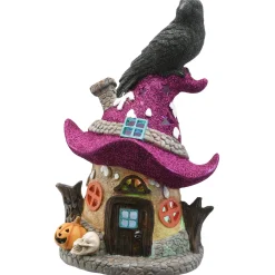 10 in. Halloween Pre-Lit Haunted Mushroom House Decoration with LED Lights