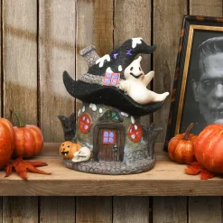 7 in. Halloween Pre-Lit Haunted Mushroom House Decoration with LED Lights