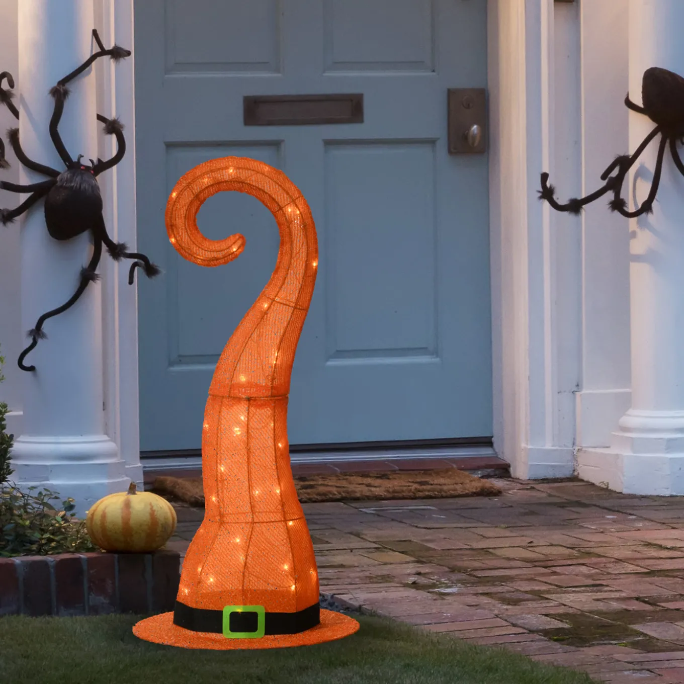 34 in. Halloween Pre-Lit Orange Witchs Hat Outdoor Decoration with LED Lights