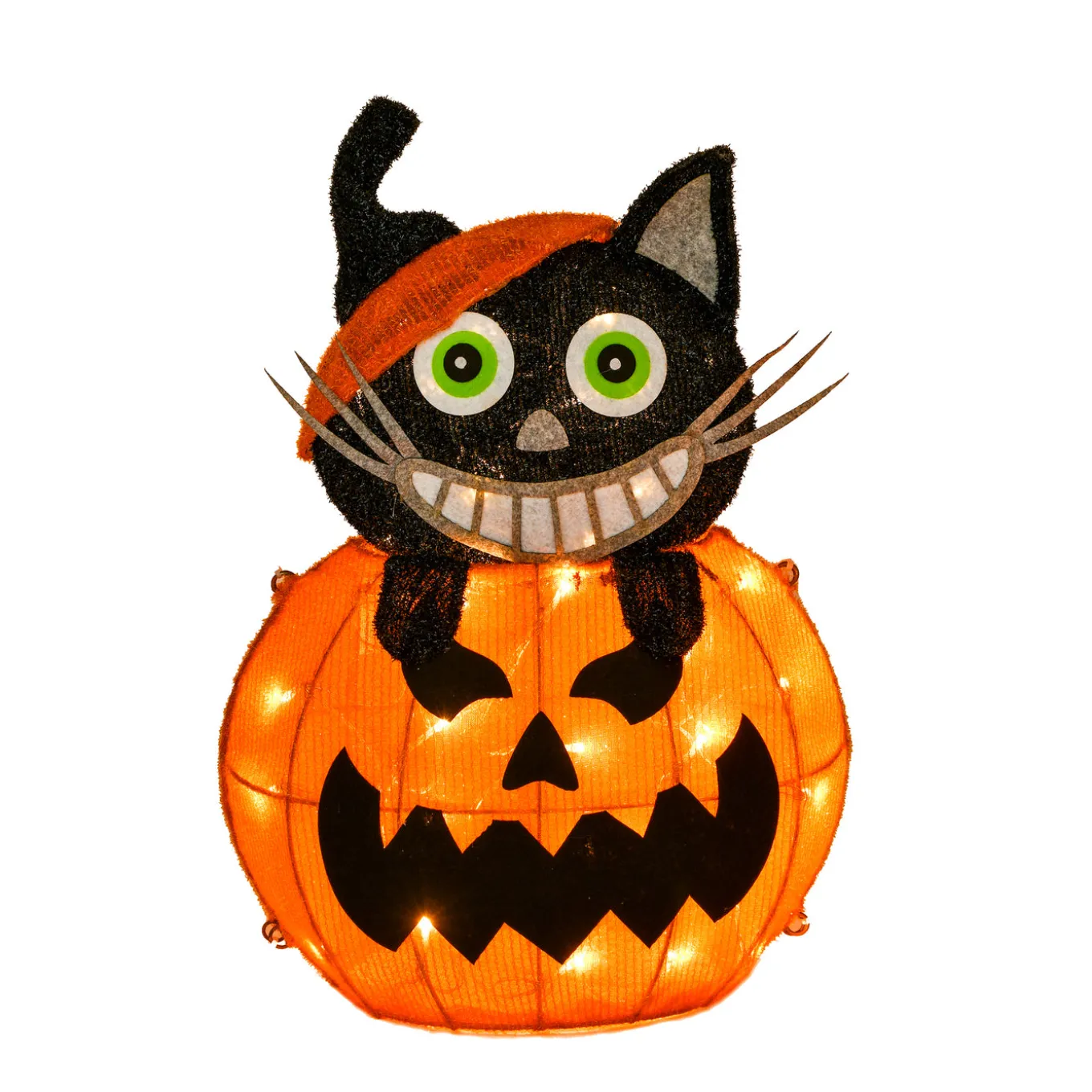 23 in. Halloween Pre-Lit Pumpkin and Black Cat Lighted Sign Decoration with LED Lights