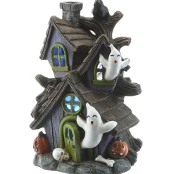 6 in. Halloween Pre-Lit Purple Haunted House Decoration with LED Lights