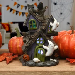 6 in. Halloween Pre-Lit Purple Haunted House Decoration with LED Lights