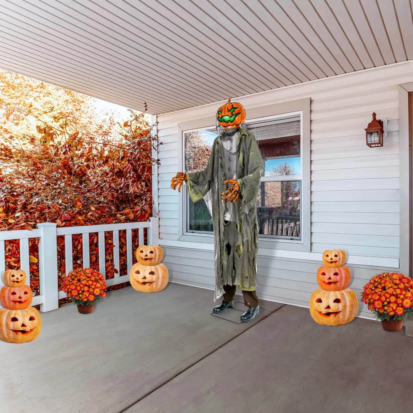 78 in. Halloween Pre-Lit Sound Activated Animated Pumpkin Zombie with LED Lights