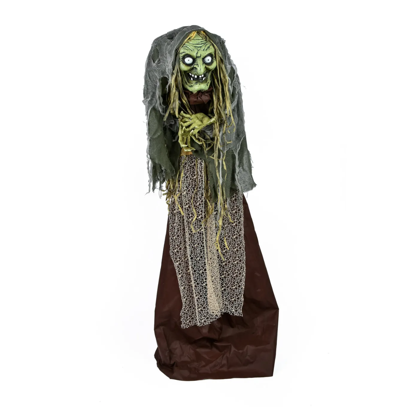 59 in. Halloween Pre-Lit Sound Activated Animated Scary Green Witch with LED Lights