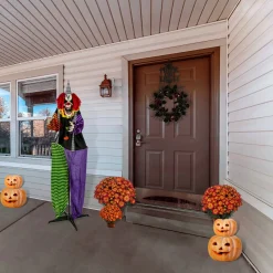 67 in. Halloween Pre-Lit Sound Activated Animated Spooky Clown with LED Lights