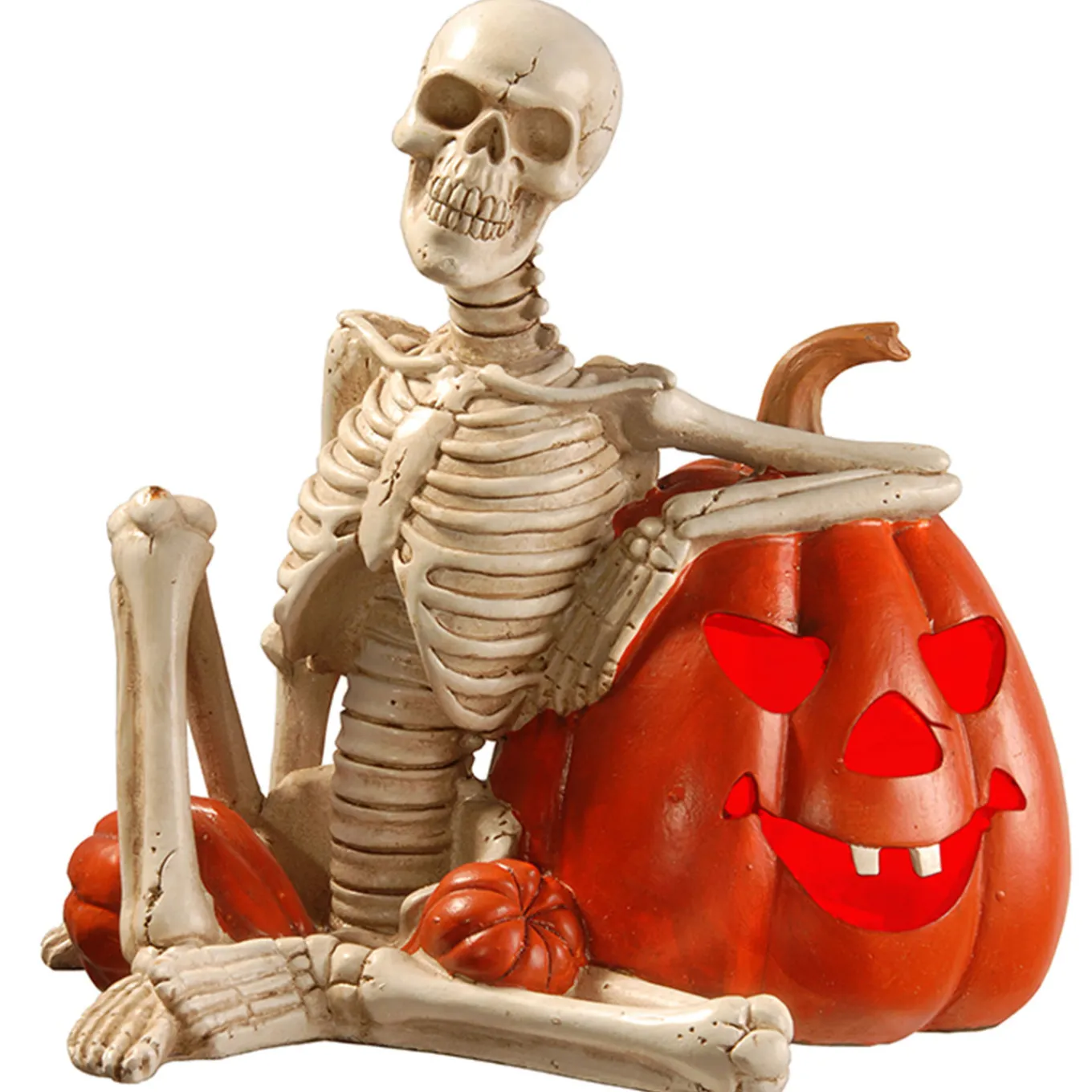 9 in. Halloween Skeleton and Jack O Lantern Decoration with LED Lights