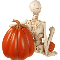 9 in. Halloween Skeleton and Jack O Lantern Decoration with LED Lights
