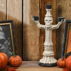 12 in. Halloween Skeleton Candelabra Holds Three Candles