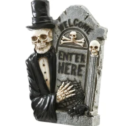 12 in. Halloween Skeleton Holding a Tombstone Decoration