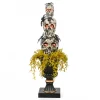32 in. Halloween Skull Tower with Spiders Tabletop Decoration in a Black Urn
