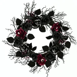 22 in. Halloween Spooky Wreath with Roses, Leaves, Thorny Branch Base