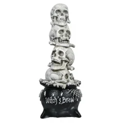 38 in. Halloween Stacked Skulls in a Cauldron Tabletop Decoration