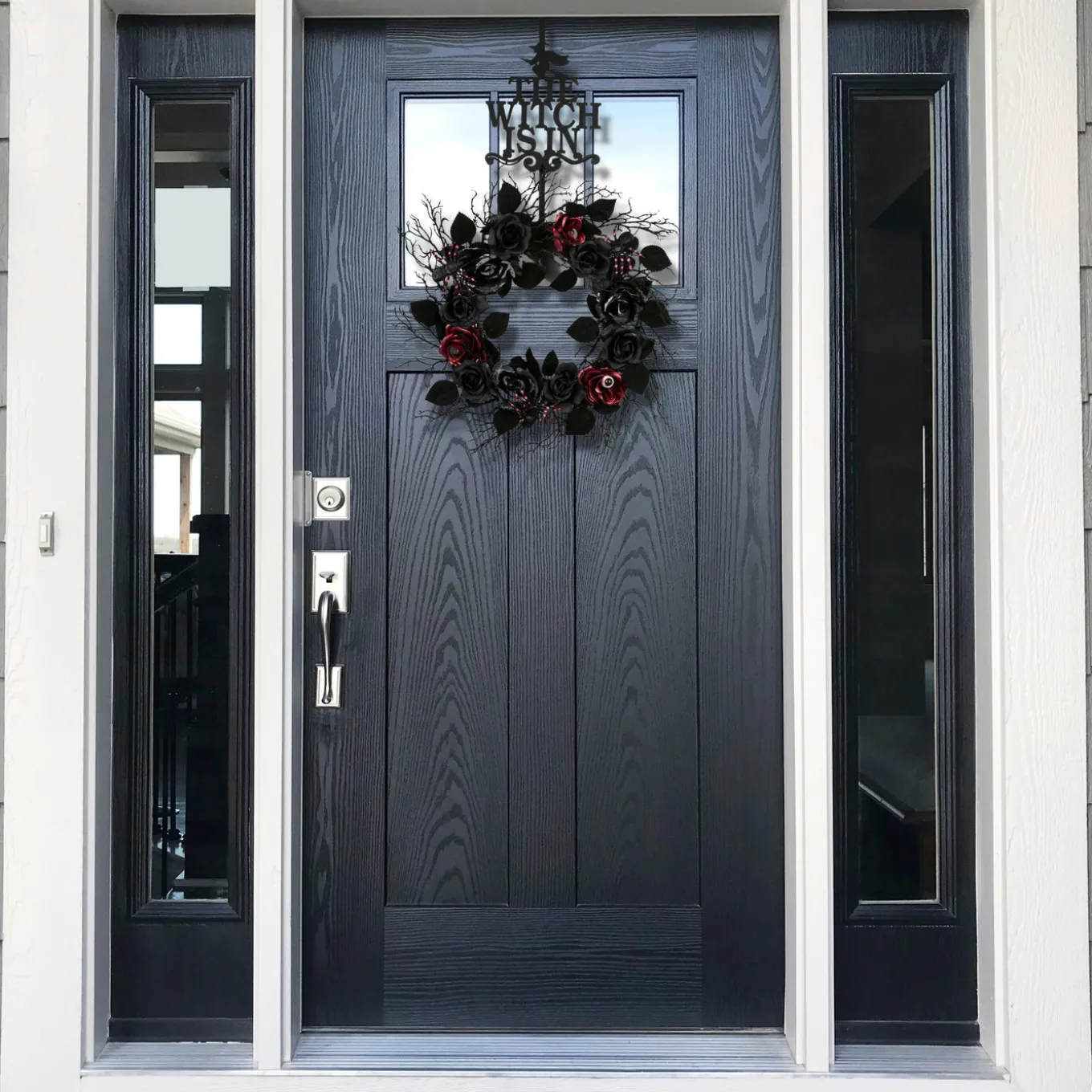 18 in. Halloween The Witch Is In Metal Wreath Hanger