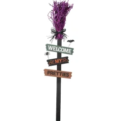 33 in. Halloween Welcome My Pretties Witchs Broom Garden Stake