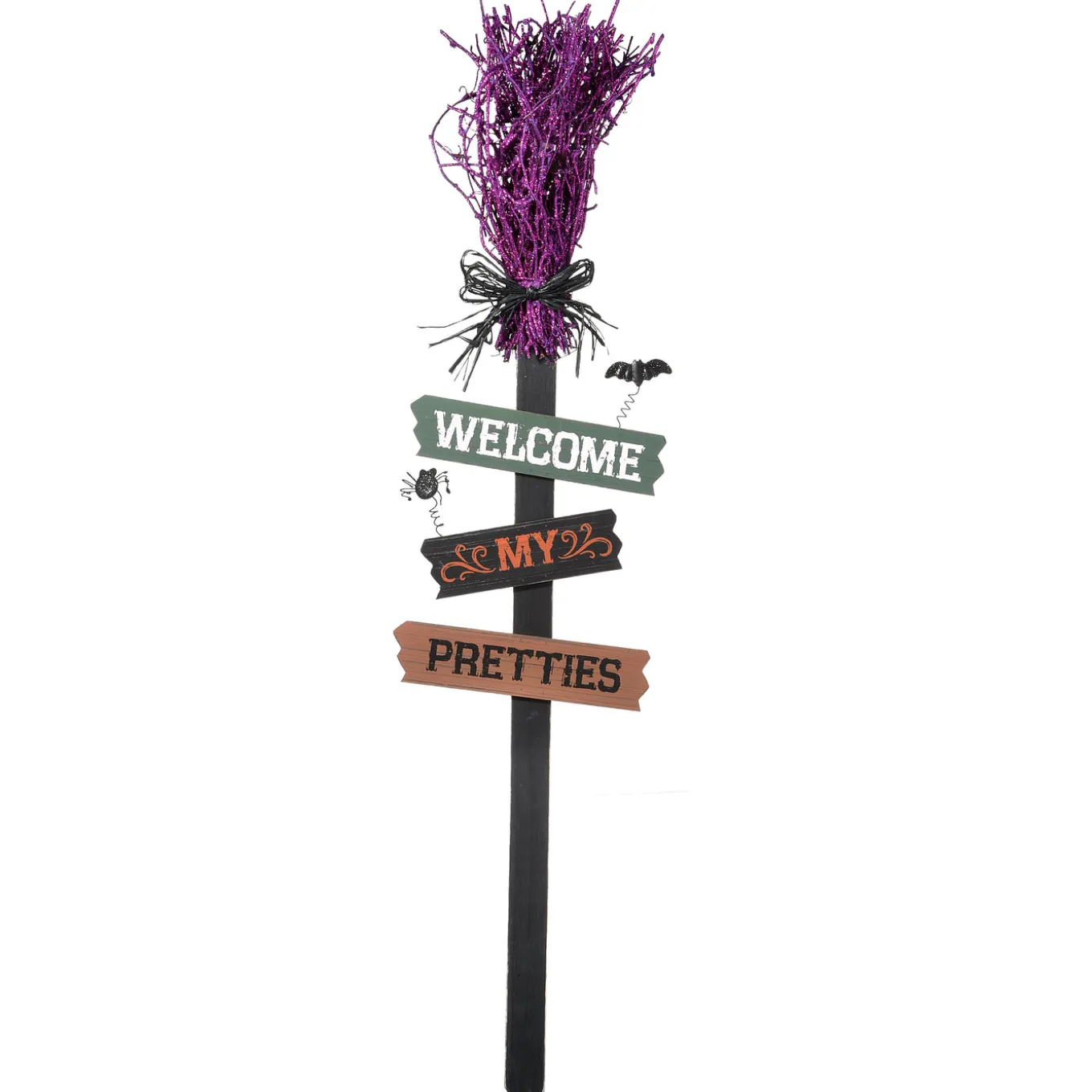 33 in. Halloween Welcome My Pretties Witchs Broom Garden Stake