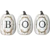13 in. Halloween White Pumpkin BOO Sign Decoration