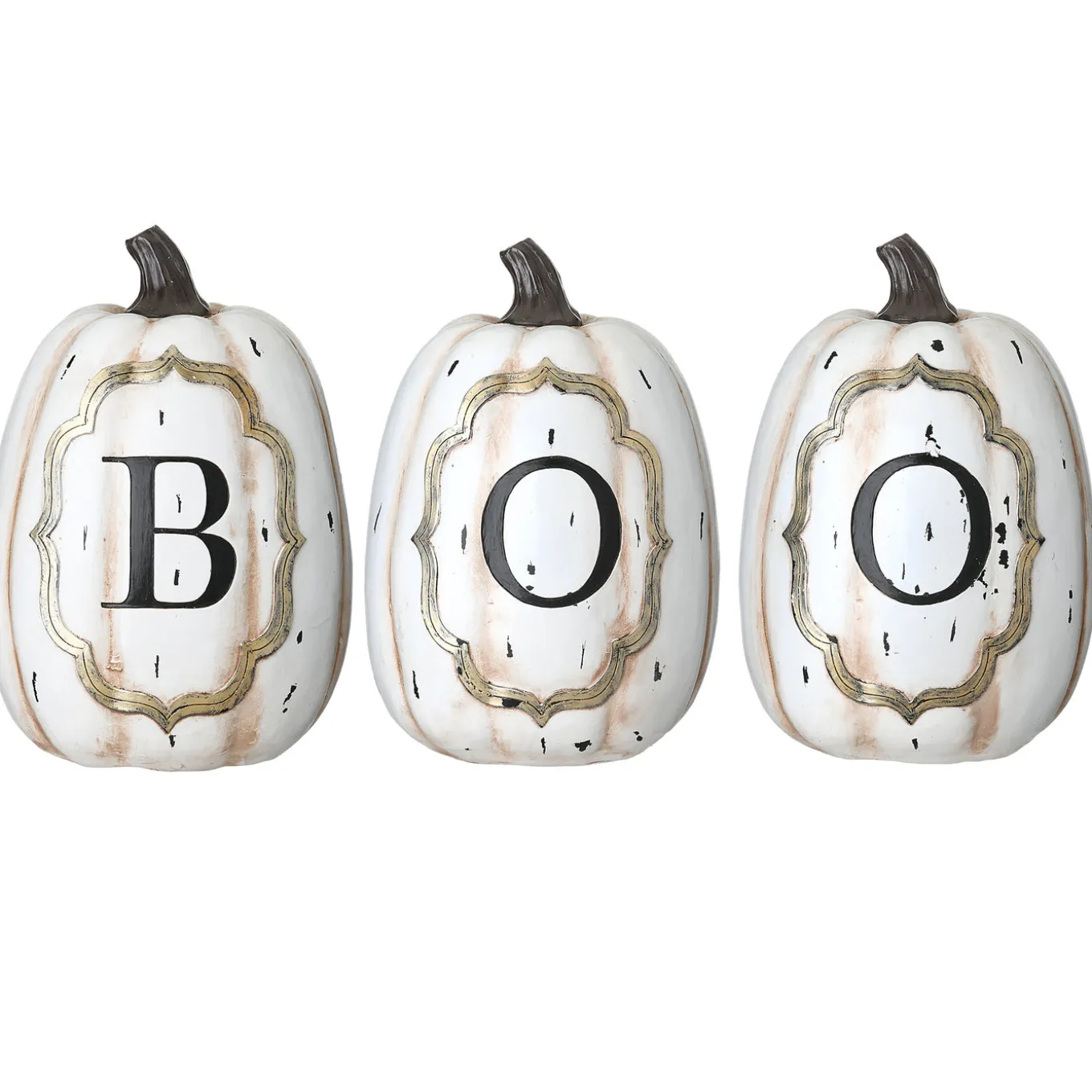 13 in. Halloween White Pumpkin BOO Sign Decoration